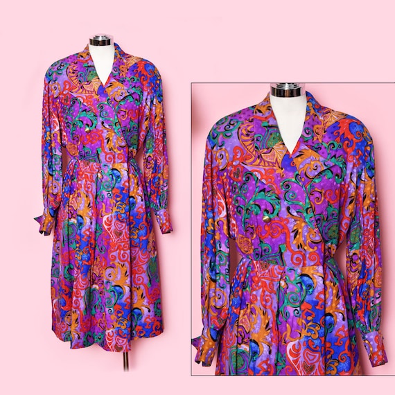 Adele Simpson Designer Dress, 80's Colorful Flora… - image 1