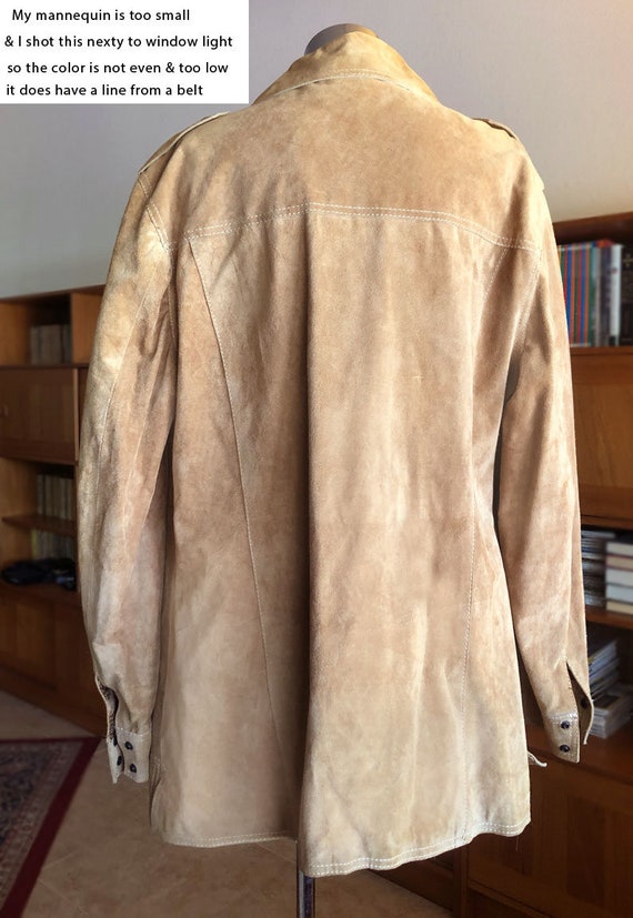 70's Vintage Mens Tan SUEDE Leather Jacket Shirt,… - image 7
