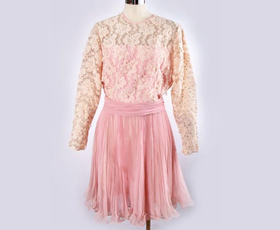 jack bryan dress designer Jack Bryan Pink Designer Evening Party Gown Dress Vintage 60's, 70's  Chiffon Curly Hem