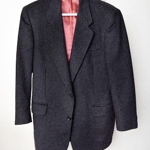 CHRISTIAN AUJARD Men&#39;s Designer Sport Coat, Suit Jacket, Grey Black Wool, Vintage 1980&#39;s, 1990&#39;s, size 44, 42R