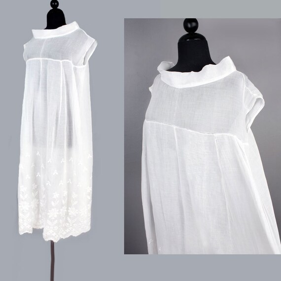 1920's White Embroidered Flapper Dress, Antique Vi