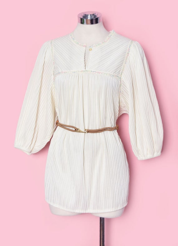 1970's Ivory White Peasant Blouse, Vintage Shirt … - image 2