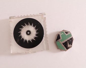 1920's Set of 2 ART DECO Lucite & Metal Powder and Blush Compacts Vintage antique makeup 1930's