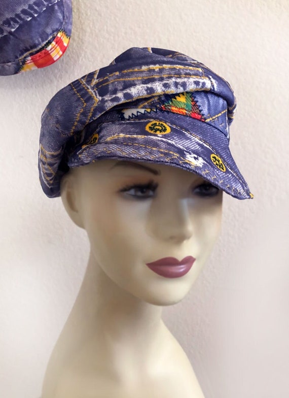 1960's Patchwork PIMP HAT, Hippie Newsboy, Denim … - image 1