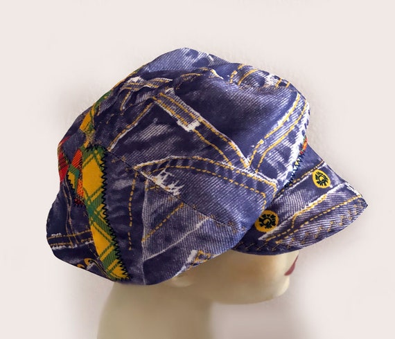 1960's Patchwork PIMP HAT, Hippie Newsboy, Denim … - image 2