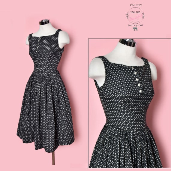 Snowflakes & HEARTS Vintage Dress, Black and White