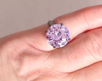 Vintage lavendelpaarse solitaire 925 sterlingzilveren ring, maat 6 roze Cocktail