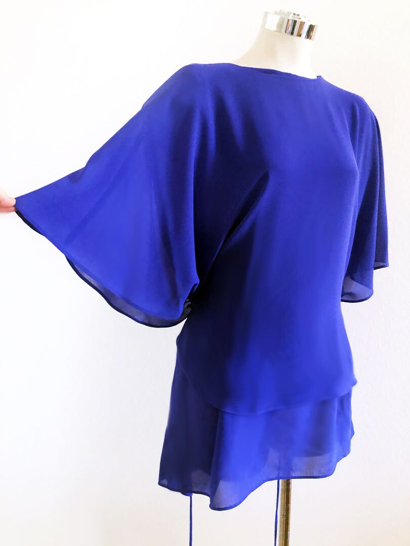 80's Blue RHINSTONE Bows Etherial DRESS, Vintage 1980's