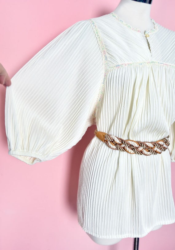 1970's Ivory White Peasant Blouse, Vintage Shirt … - image 5