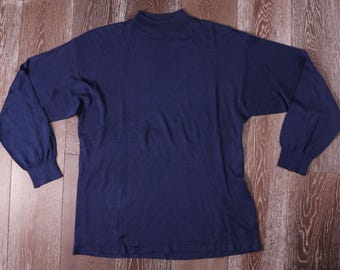 Jhane Barnes 100% SILK blauwe mock coltrui voor heren, LARGE