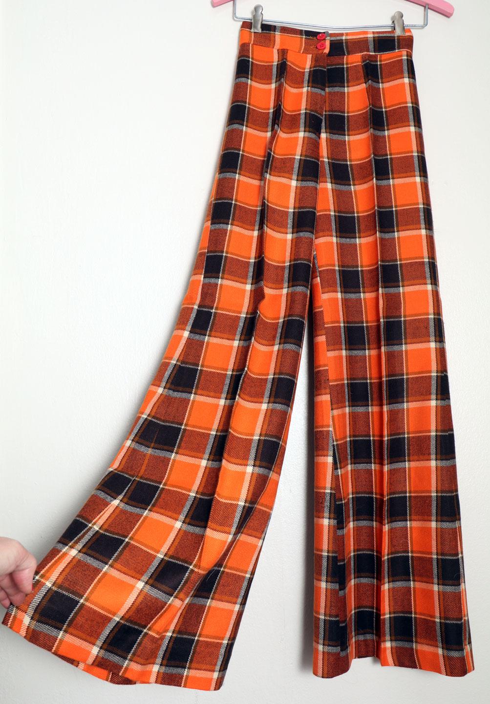 パンツ 40s 50s 60s vintage plaid flare pants 60's/70s Orange Plaid Flares Bell Bottom Pants Palazzo Vintage