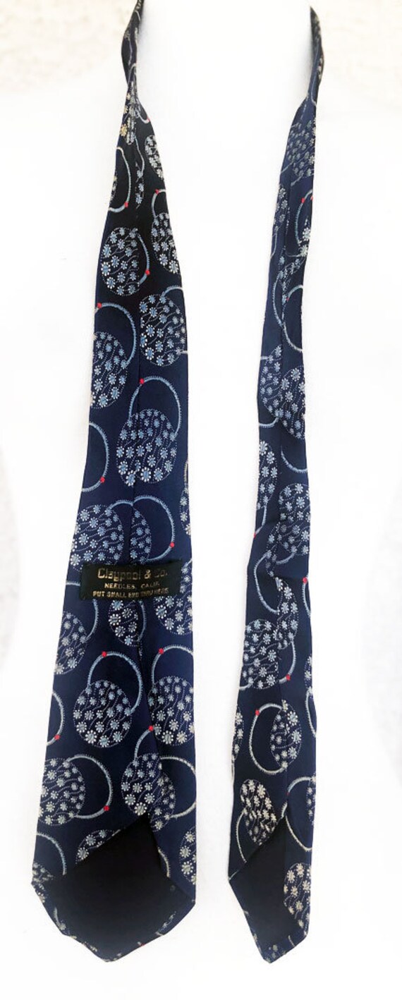 Antique 1930s MENS NECKTIE, Suit Tie, Blue, Broca… - image 2
