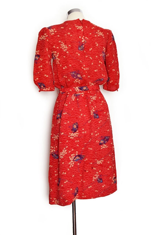 vtg Red Asian Print Dress, Vintage Dress Swing 19… - image 3