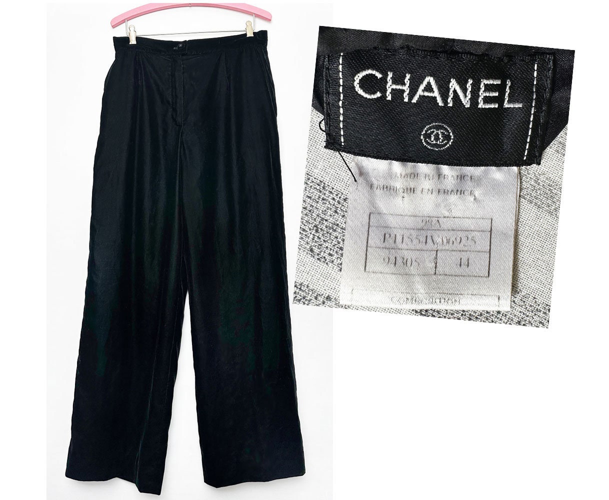 CHANEL, Pants & Jumpsuits, Chanel Embroidered Dark Green Velvet Pants  Vintage Unworn French Sz 38 28