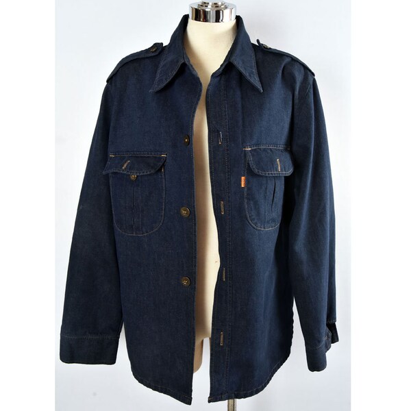 VTG 1970s 80s LEVIS ORANGE TAB MID BLUE LIGHT DENIM WESTERN YOKED SHIRT 40” M