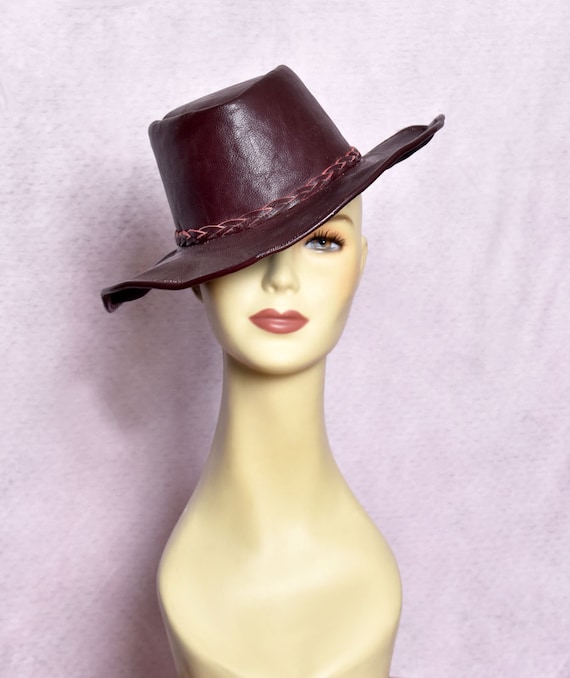 Brown Leather Vintage Fedora Hippie Hat 1960's - 1