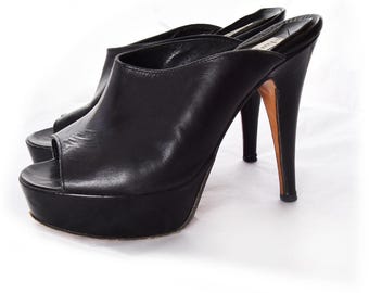 Charles David Italy zwarte leren platform stilettohakken, maat 6, pumps Y2K