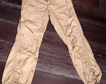Pantalones cargo vintage de tiro bajo Abercrombie & Fitch, estilo Y2K, color beige, algodón, con cordón ajustable.