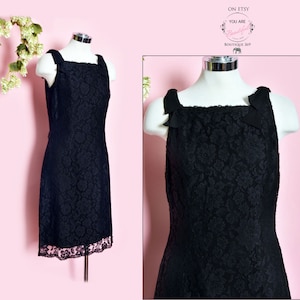 Miss Elliette Vintage Black Lace Evening Dress 1960&#39;s, 1950&#39;s, Shift Dress, Audrey Hepburn Mid Century Classic, Rat Pack, small, LBD