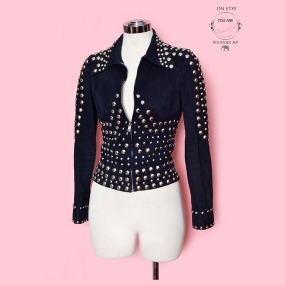 Vintage Black & Silver Metal Studs Denim Jacket, 1