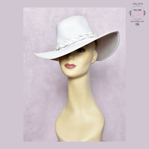 White LEATHER Fedora Hat * RARE * Vintage 1960's -
