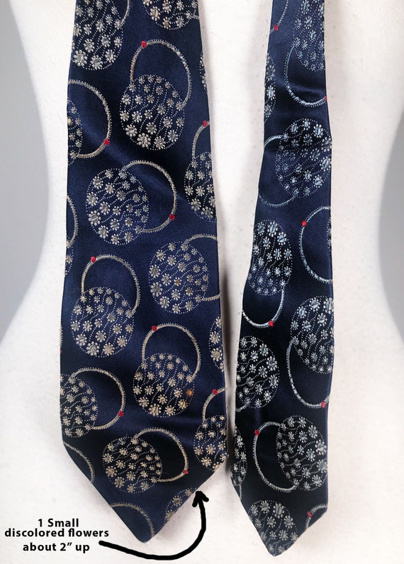 Antique 1930s MENS NECKTIE, Suit Tie, Blue, Broca… - image 4