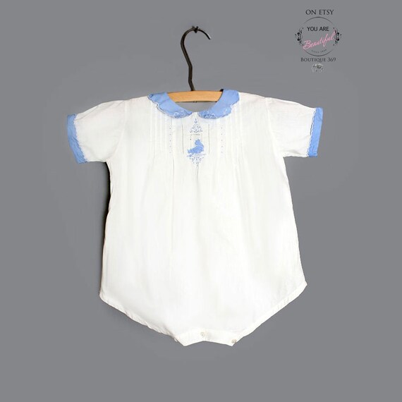 SQUIRRELS Baby Romper Vintage Hand Embroidered Siz