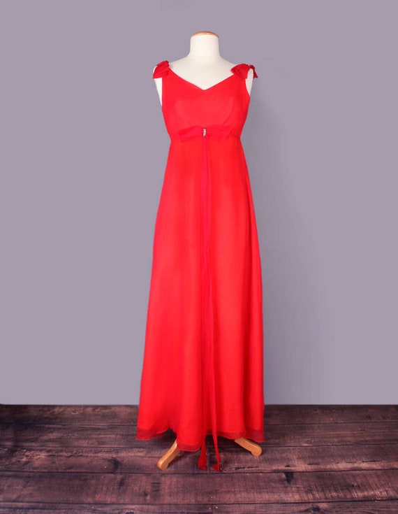 Long Silk Chiffon Vintage Evening Party Dress 1960's Red | Etsy