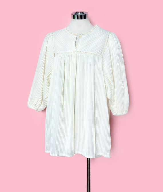 1970's Ivory White Peasant Blouse, Vintage Shirt … - image 3