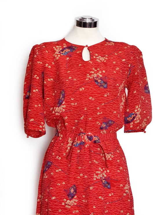 vtg Red Asian Print Dress, Vintage Dress Swing 19… - image 2