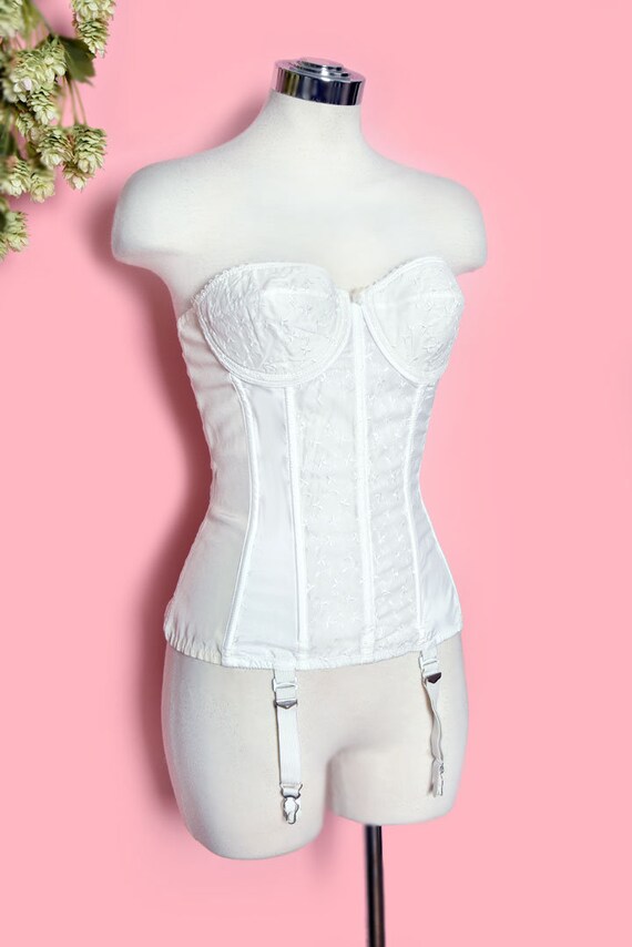 Vintage White Corset Girdle Merry Widow Bra Linger