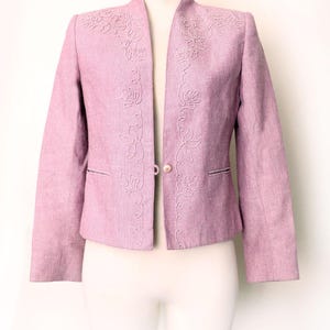Pink Wool Short Jacket Vintage 1970&#39;s, 1980&#39;s Suit Blazer Embroidered Preppy Boho