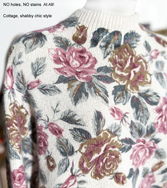 SILK & ANGORA Fur Floral ROSE Print Pullover Swea… - image 3