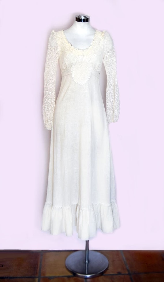 Vintage Gunne Sax Black Label Ivory White Lace Boh