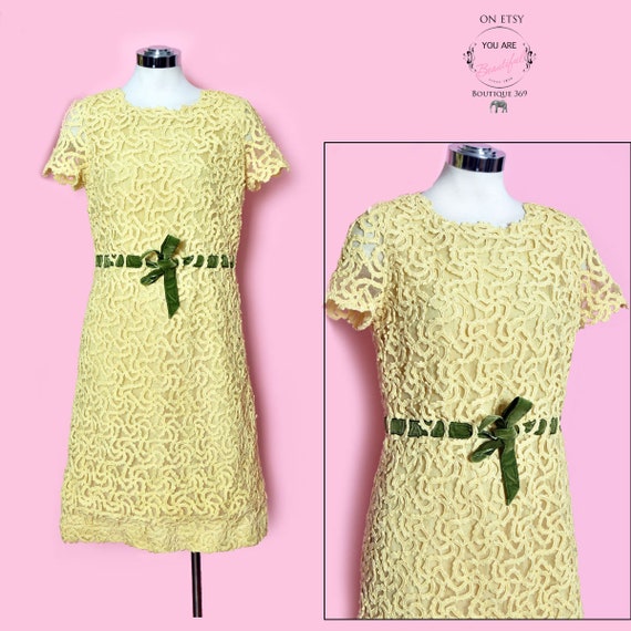 CASTILLO Yellow Crochet Designer Dress, Evening P… - image 1