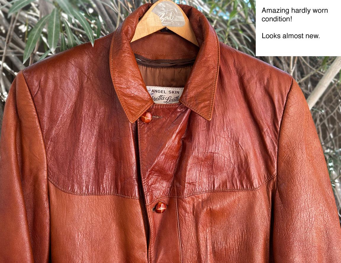 Angel Skin by Grais Leather Jacket Coat 1970's Vintage Tan Brown