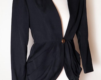 80's Saks Fifth Ave. Black Fitted Suit Jacket Blazer Vintage 1980's, 1940's style