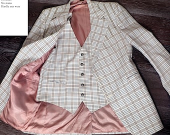 Chaqueta deportiva a cuadros estilo western de H BAR C y chaleco a juego, chaqueta de traje, reversible, años 60 y 70.