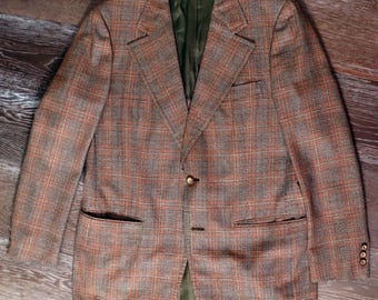 50's Brown Plaid Sport Coat Suit Jacket Vintage Men's 1950's, 1960's - 42"