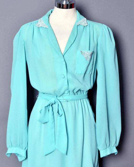 70's Vintage Aqua Blue Green Dress, Hippie, Boho,… - image 4