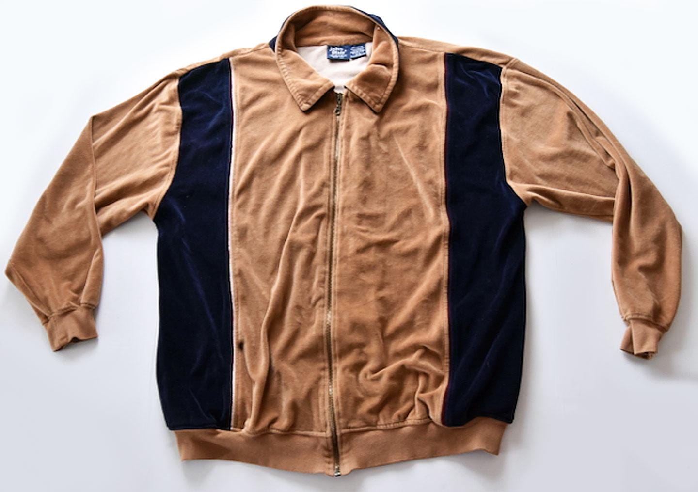 80's XL Velour Men's Vintage Track Jacket Zip Front Vintage 1970's