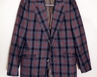 Chaqueta deportiva de traje para hombre, estilo años 60, con estampado de cuadros grises llamativos. Estilo vintage de los años 60 y 50.