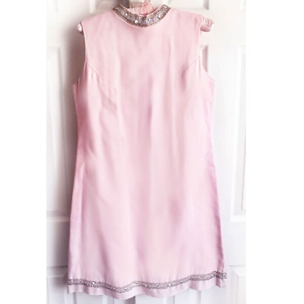 1960s Beaded Pink Shift Dress