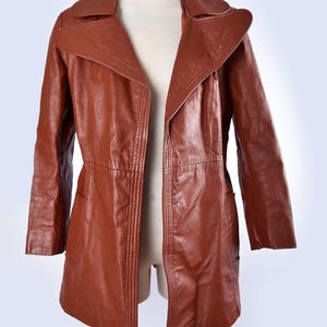 Veste en cuir des années 70, revers larges, hippie, années 1970, années 1960, manteau vintage brun rouille Fight Club