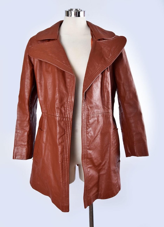 70's Leather Jacket, Wide Lapels, Hippie, 1970's, 1960's, Rust