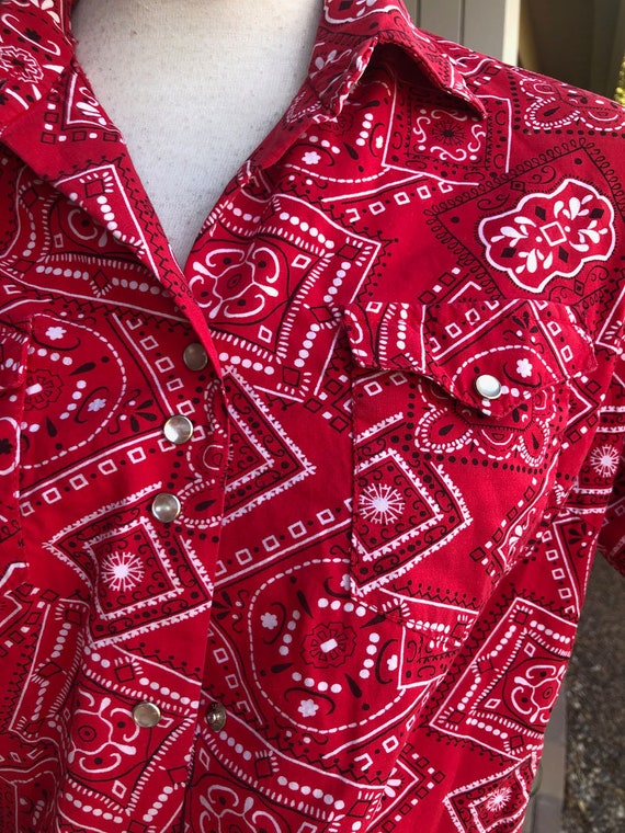 1940's Ranchwear Red Bandana Print Shirt Blouse, 1950… Gem