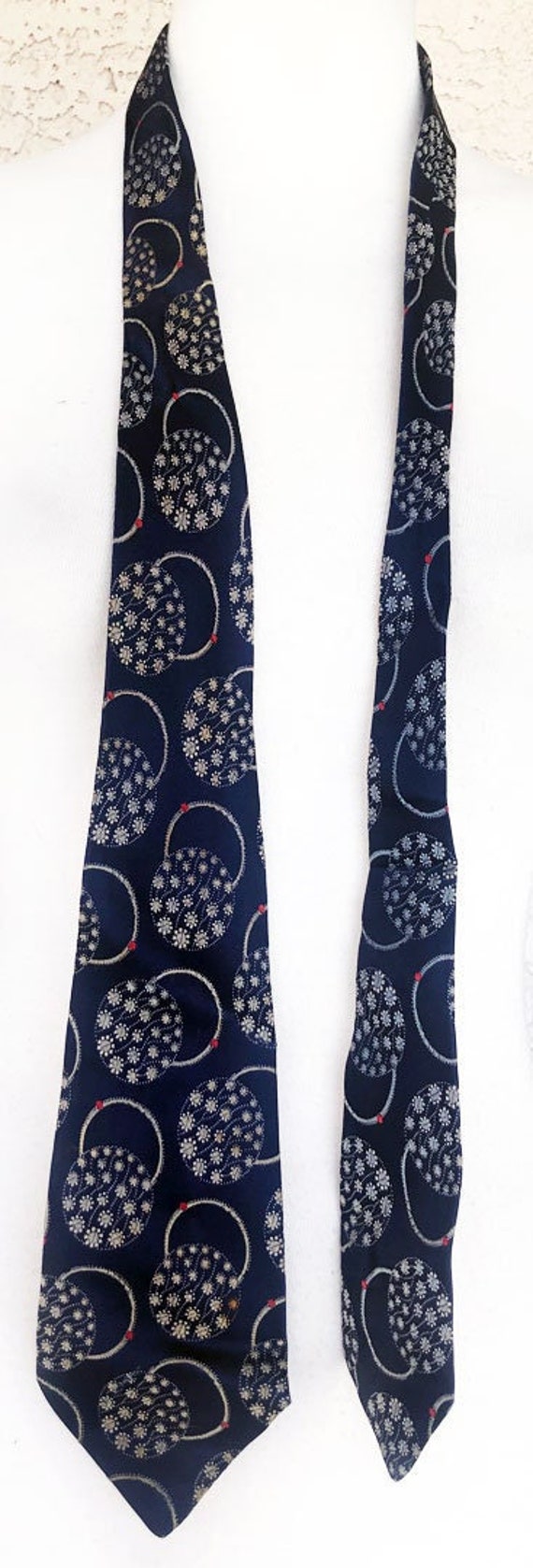 Antique 1930s MENS NECKTIE, Suit Tie, Blue, Broca… - image 1