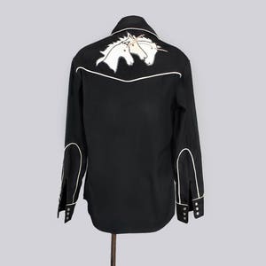 1960's Mens Vintage Black Western Shirt w/ Unicorns - M/L