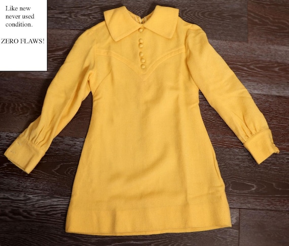 60's Mod Yellow Mini Dress Twiggy 1960's, 1970's XS Adult or Large Girls