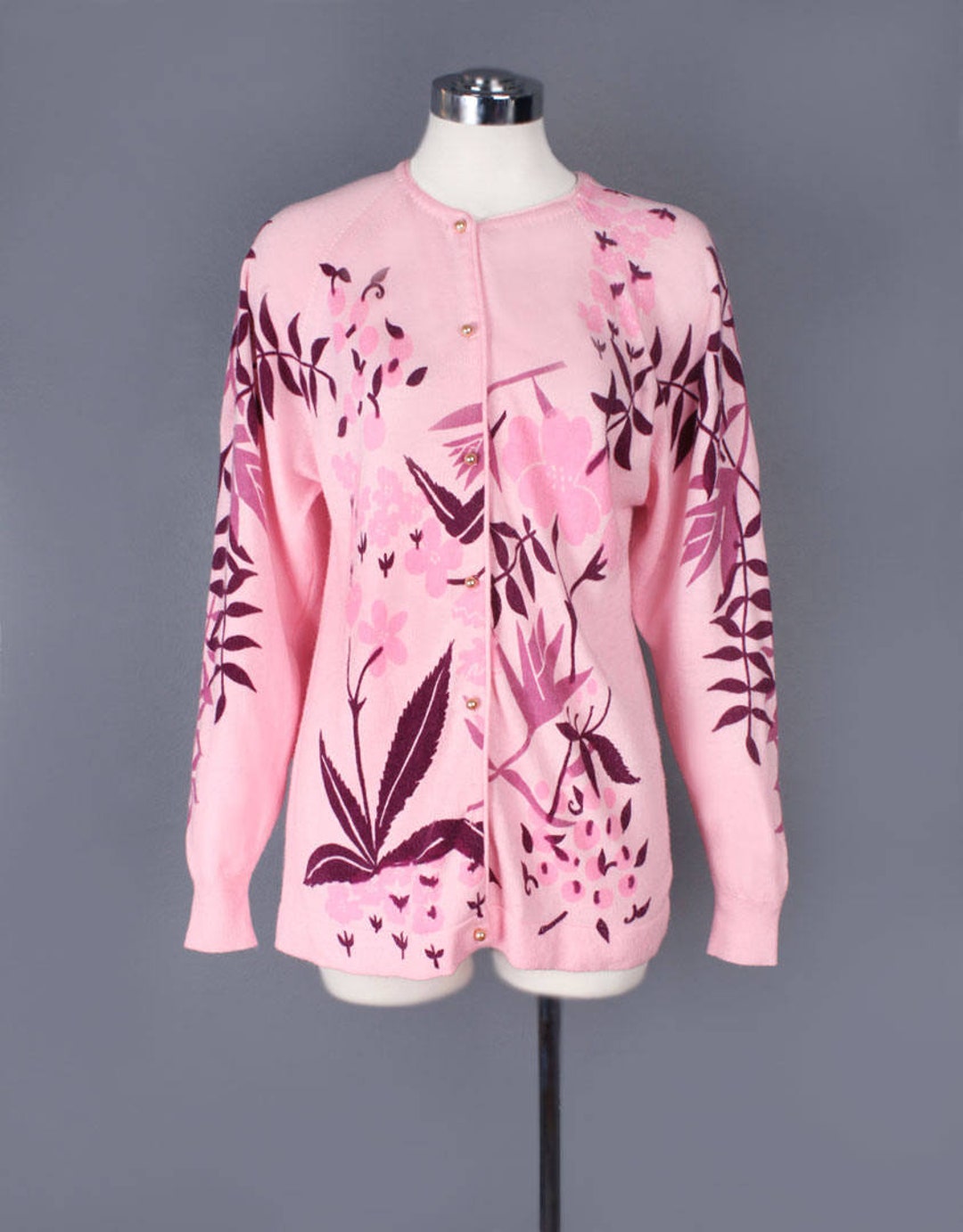 1960's Darlene Vintage Sweater Pink Floral Print, Fully Fashioned ...